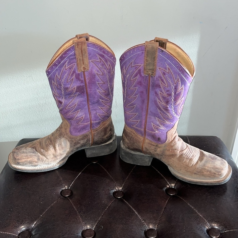 Shyanne women purple burnish western cowgirl boots brown purple square toe 7M - Picture 9 of 13